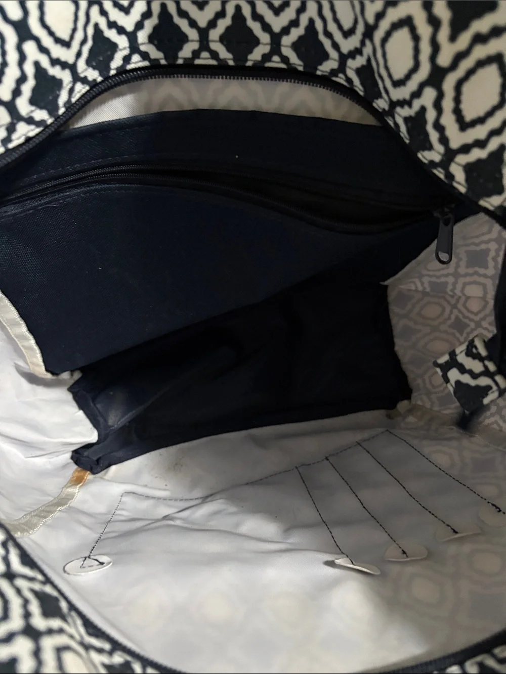 thirty-one Navy and White Diamond-Print Tote with Exterior Pockets
